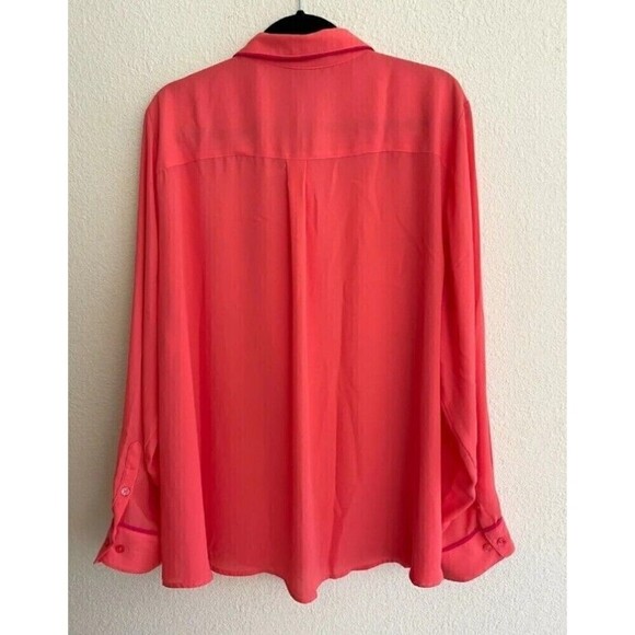 Investments Blouse Size 3X Coral/Pink Orange Red Slight  Hi Lo Hem Button Down - Picture 2 of 8